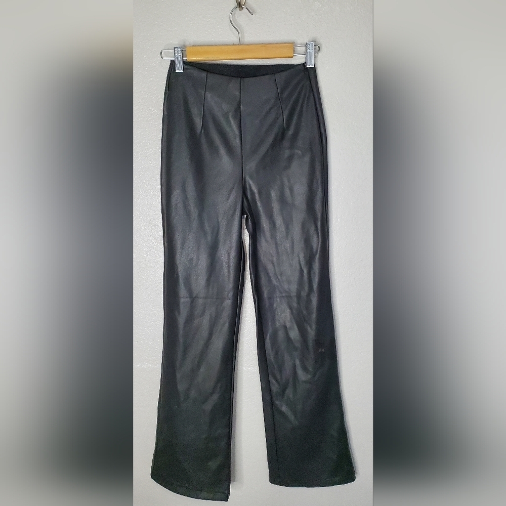 Asos Design Black Faux Leather High-Waisted Stretch Flared Pants Size 2 - Picture 3 of 8